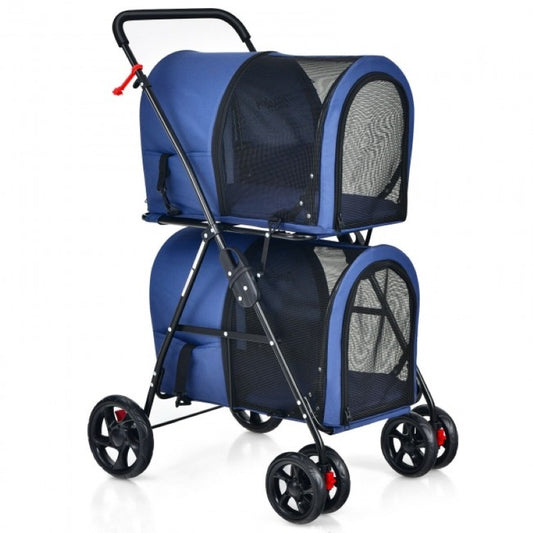 Double Pet Stroller 4-in-1 with Detachable Carrier & Travel Carriage
